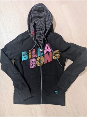 Billabong Y2K Reversible Full Zip Hoodie Zebra Print Multicolor